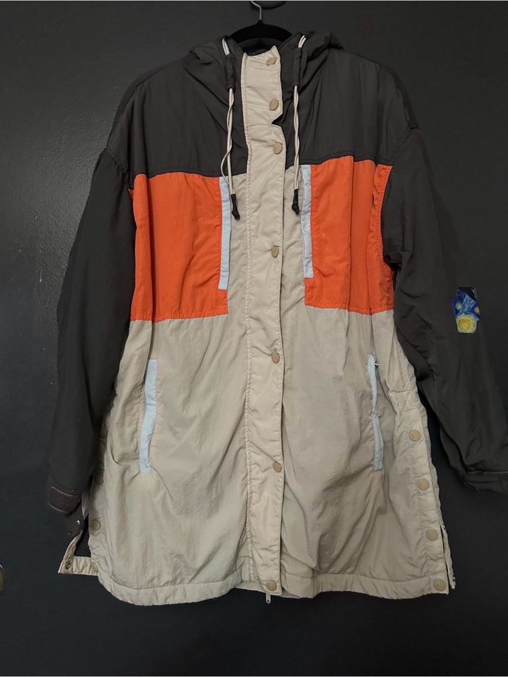 FP Movement by Free People Beige, Orange & Black Colorblock Hooded Jacket